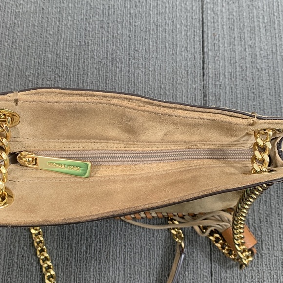 Michael Kors Crossbody Bag Womens Small Tan Suede Whipped Chelsea Shoulder Purse - Picture 12 of 17